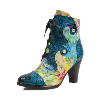 Retro Hand painted Leather Boots