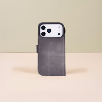 Leather iPhone 17 Pro Wallet Case – Gray - Austin