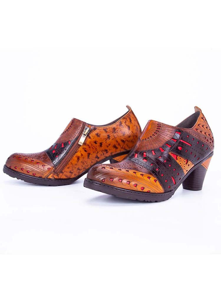 Emmeline Pattern Engraved Leather Shoes