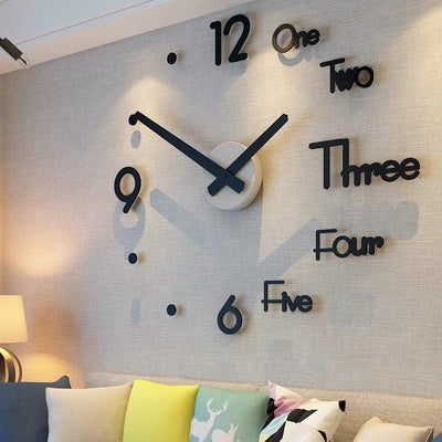 Large 3D Frameless Mirror Wall Clock Sticker