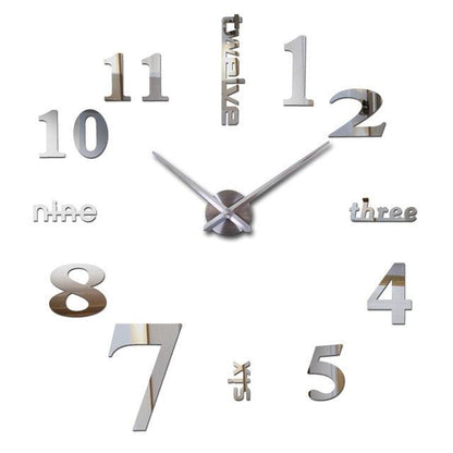 Large 3D Frameless Mirror Wall Clock Sticker