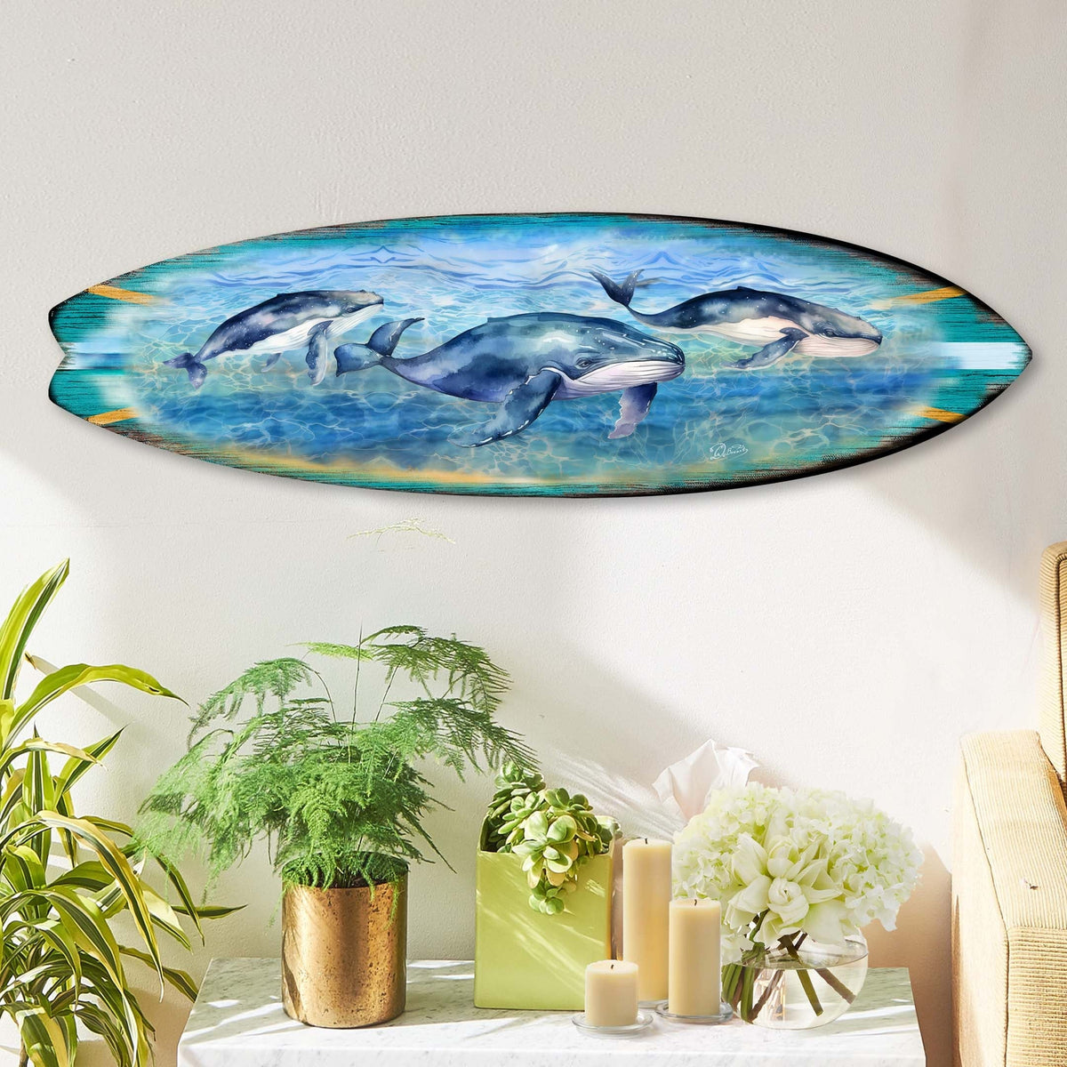 Whale's Harmony Coastal Surfboard Wall Decor