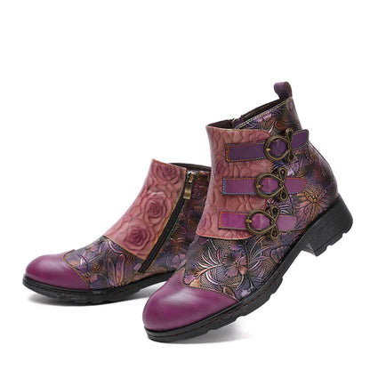 Genuine Leather Hand Painted Flat Boots