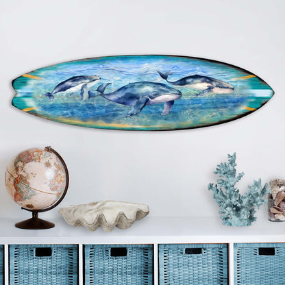 Whale's Harmony Coastal Surfboard Wall Decor