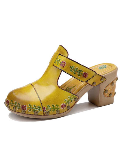 Vintage Handmade Round Toe Floral Slippers