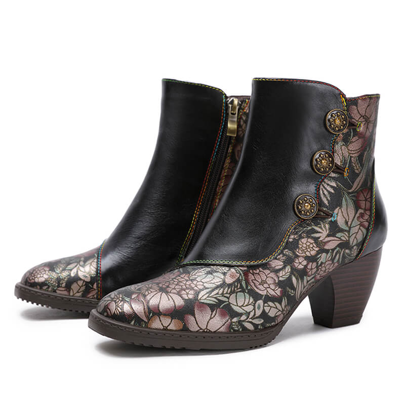 Baylor Retro Handmade Floral Ankle Boots