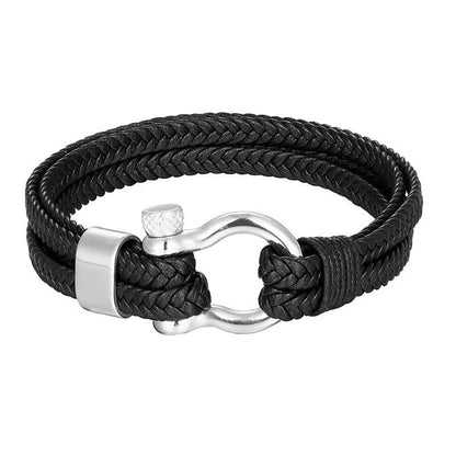 Men's Stainless Steel & Leather Charm Bracelet