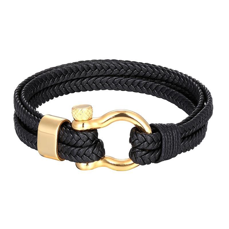 Men's Stainless Steel & Leather Charm Bracelet