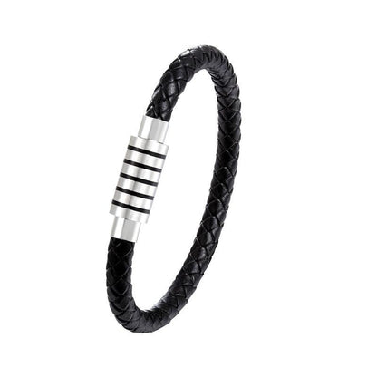 Men's Stainless Steel & Leather Charm Bracelet