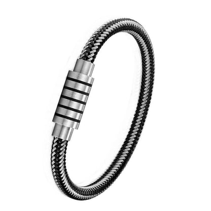 Men's Stainless Steel & Leather Charm Bracelet