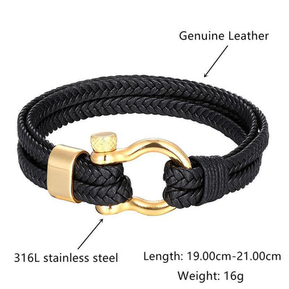 Men's Stainless Steel & Leather Charm Bracelet