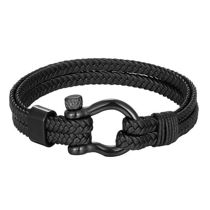 Men's Stainless Steel & Leather Charm Bracelet
