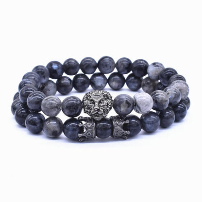 Men's Crown Lion Beaded Charm Bracelet