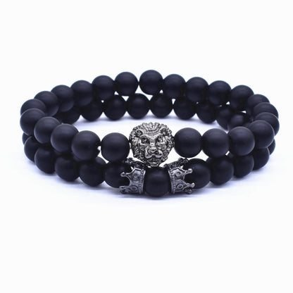 Men's Crown Lion Beaded Charm Bracelet