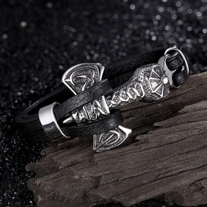 Men's Leather Lion & Wolf Charm Bracelet