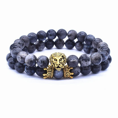 Men's Crown Lion Beaded Charm Bracelet