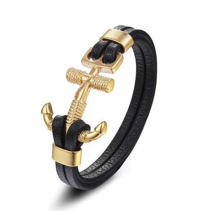 Men's Leather Lion & Wolf Charm Bracelet