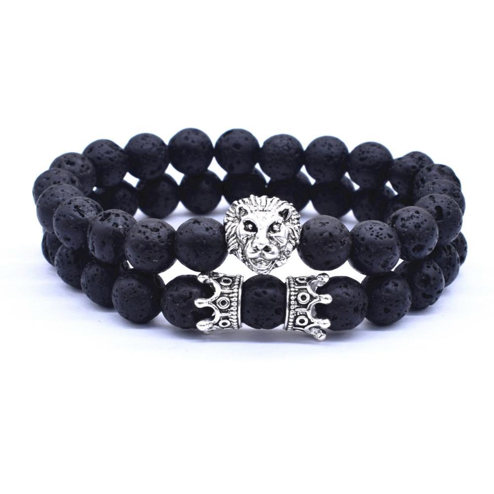 Men's Crown Lion Beaded Charm Bracelet