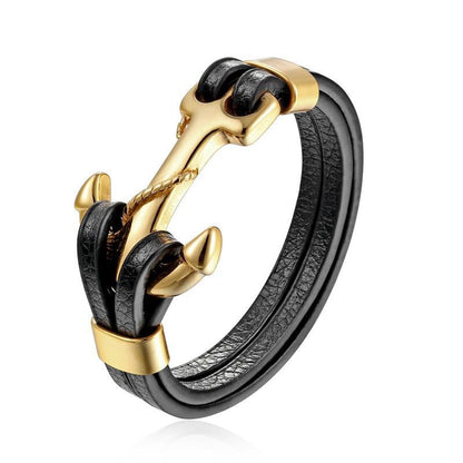 Men's Leather Lion & Wolf Charm Bracelet