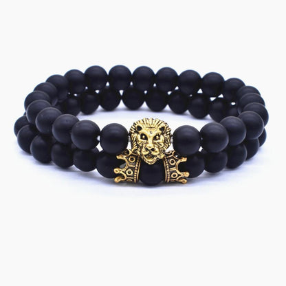 Men's Crown Lion Beaded Charm Bracelet