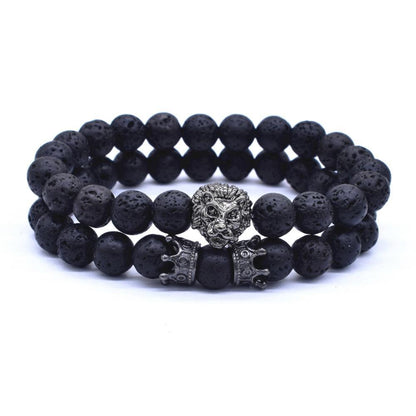 Men's Crown Lion Beaded Charm Bracelet