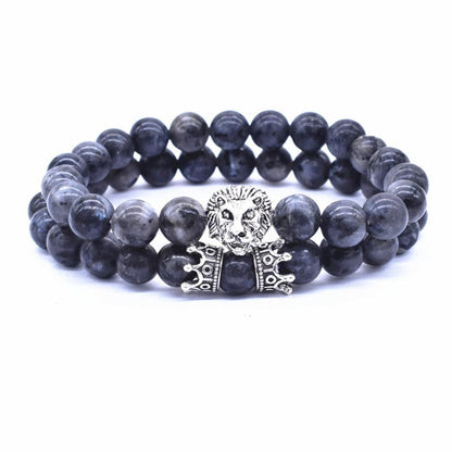 Men's Crown Lion Beaded Charm Bracelet