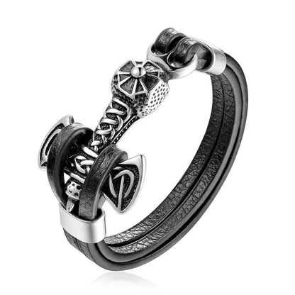 Men's Leather Lion & Wolf Charm Bracelet