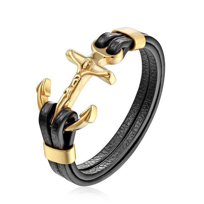 Men's Leather Lion & Wolf Charm Bracelet