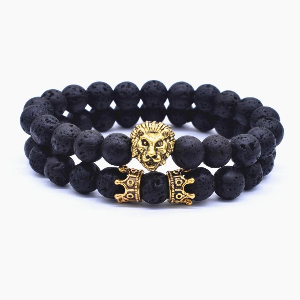 Men's Crown Lion Beaded Charm Bracelet