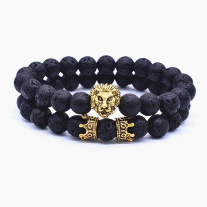 Men's Crown Lion Beaded Charm Bracelet