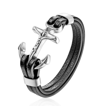 Men's Leather Lion & Wolf Charm Bracelet