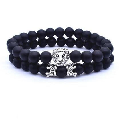 Men's Crown Lion Beaded Charm Bracelet