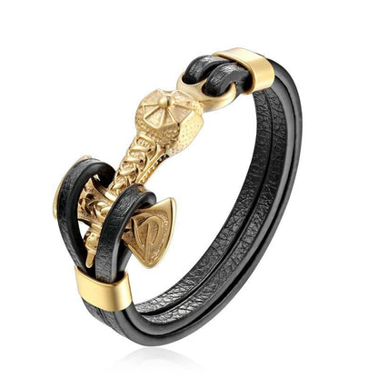 Men's Leather Lion & Wolf Charm Bracelet