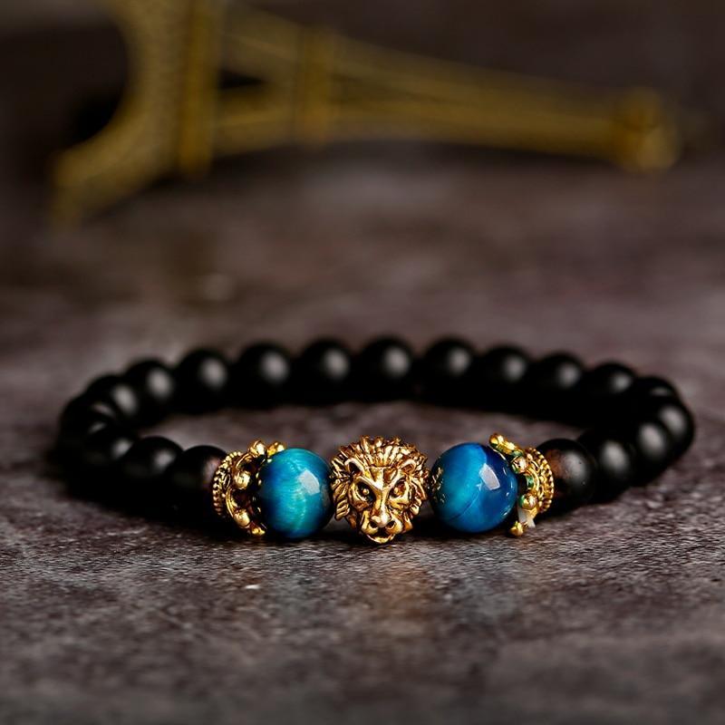 Handmade Crown Lion Stone Bracelet