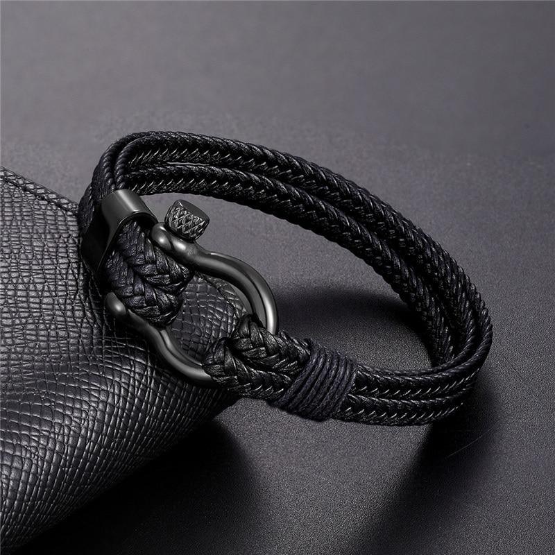Men's Stainless Steel & Leather Charm Bracelet