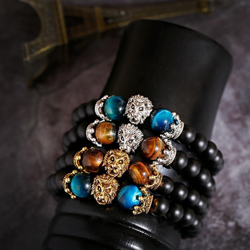 Handmade Crown Lion Stone Bracelet