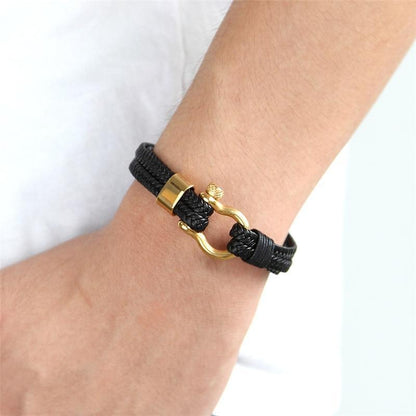 Men's Stainless Steel & Leather Charm Bracelet