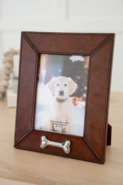Huntley Leather Silver Bone Photo Frame