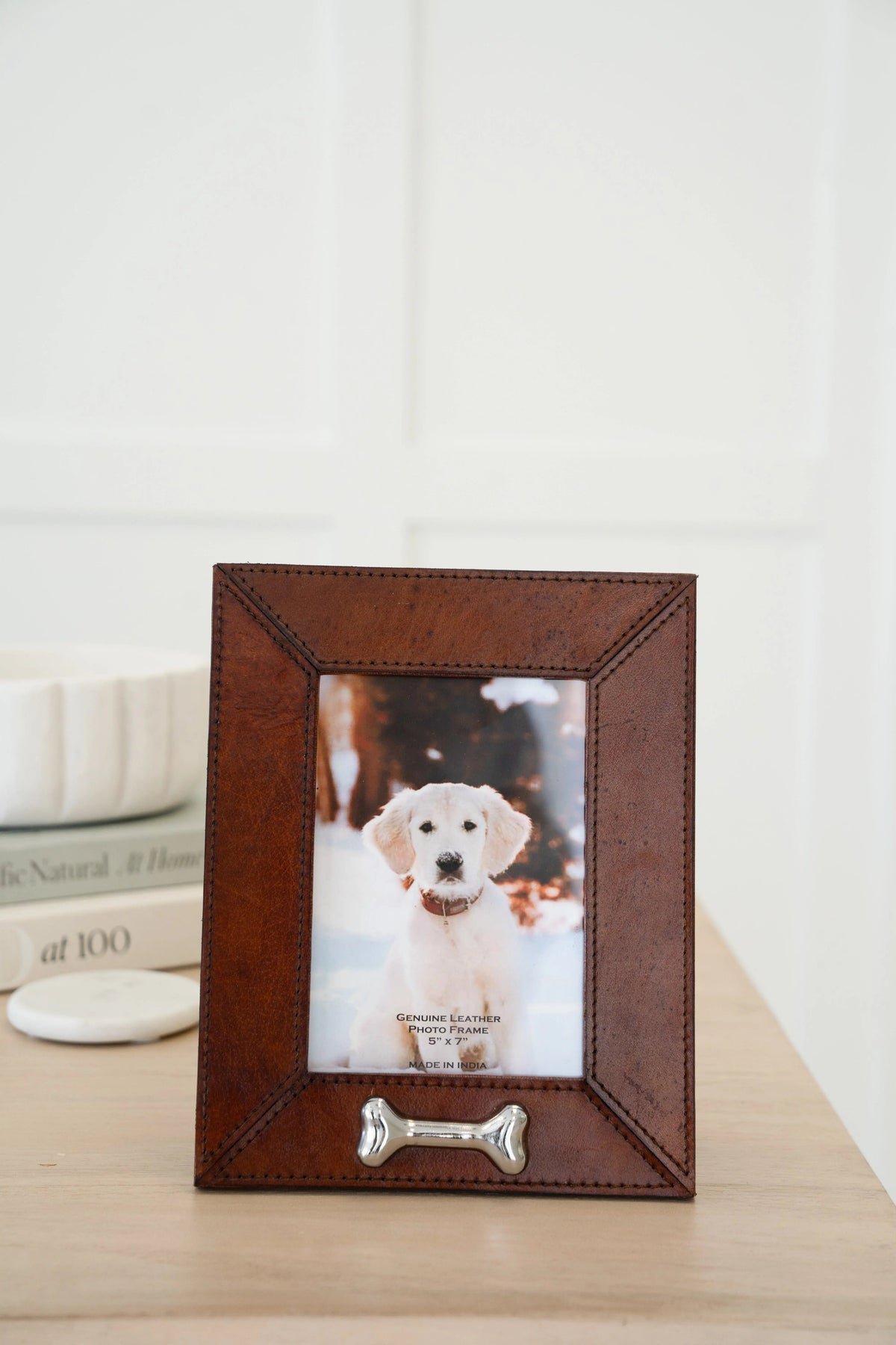 Huntley Leather Silver Bone Photo Frame