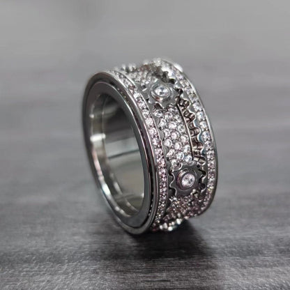 Unisex Rotating Diamond Gear Ring
