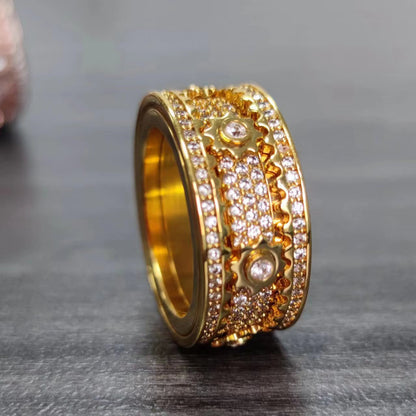 Unisex Rotating Diamond Gear Ring