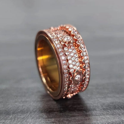 Unisex Rotating Diamond Gear Ring