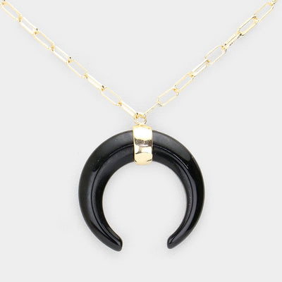 Double Horn Pendant Necklace