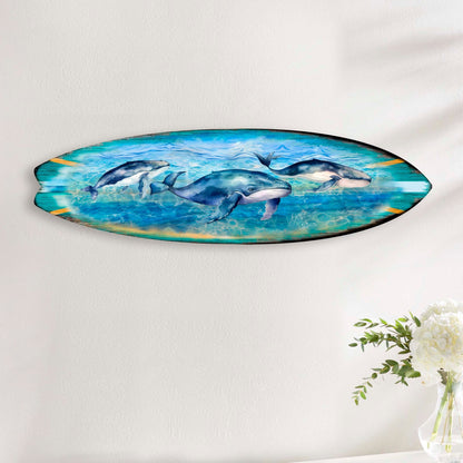 Whale's Harmony Coastal Surfboard Wall Decor