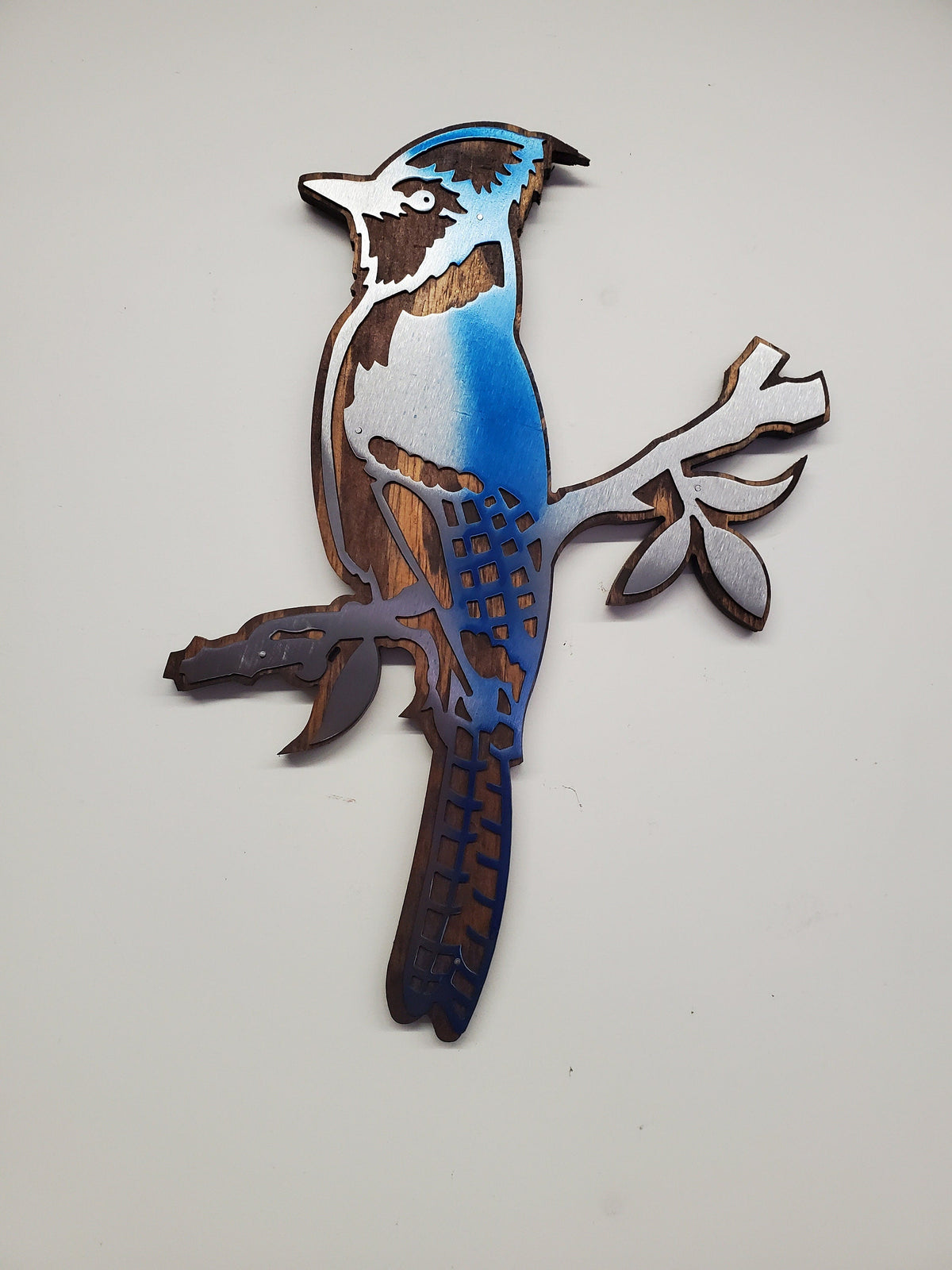 Rustic Wood and Metal Blue Jay Bird Wall Decor