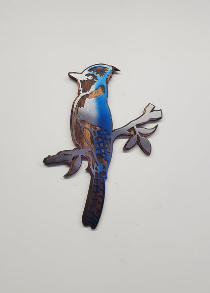 Rustic Wood and Metal Blue Jay Bird Wall Decor
