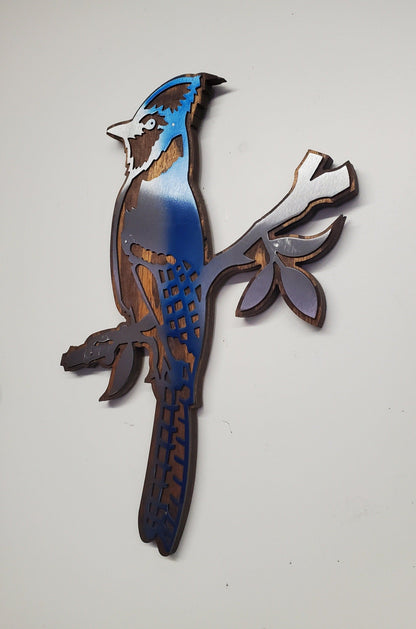 Rustic Wood and Metal Blue Jay Bird Wall Decor