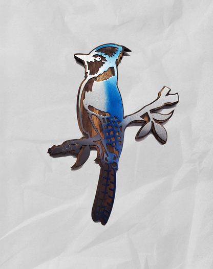 Rustic Wood and Metal Blue Jay Bird Wall Decor