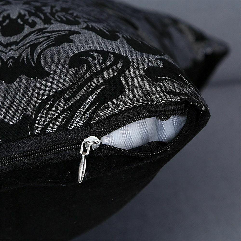 Black & Silver Contrast Floral Cushion Case