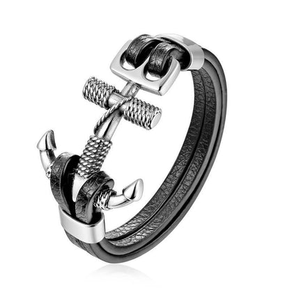 Men's Leather Lion & Wolf Charm Bracelet